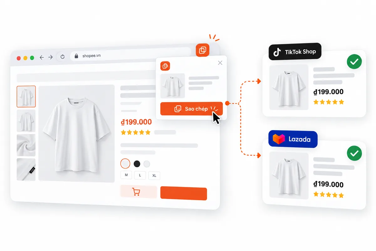 Tiện ích AutoShopee Kit sao chép sản phẩm Shopee và đăng sang TikTok Shop, Lazada